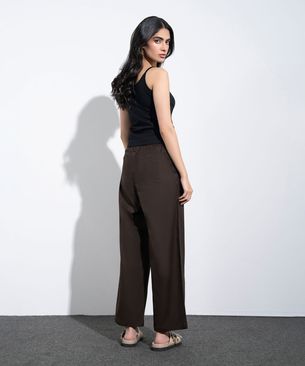 Women's Western Brown Linen Blend Pull-On Trousers