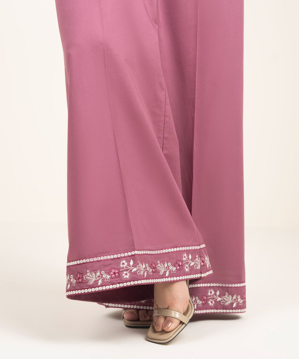 Women's RTW Cambric Embroidered Purple Flared Pants