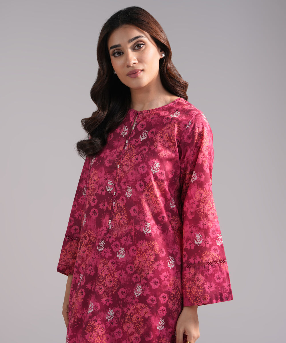 Women's RTW Crosshatch Printed Pink A-Line Shirt