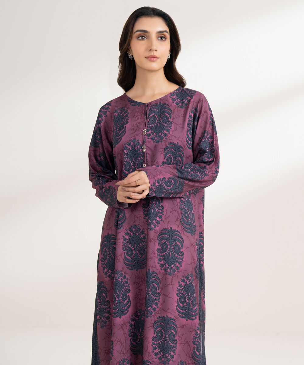 Women's RTW Viscose Linen Printed Straight Brown Shirt