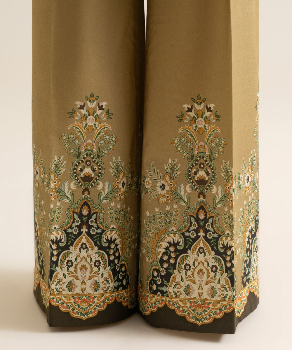Women's Unstitched Blended Chiffon Printed Green 3 Piece Suit