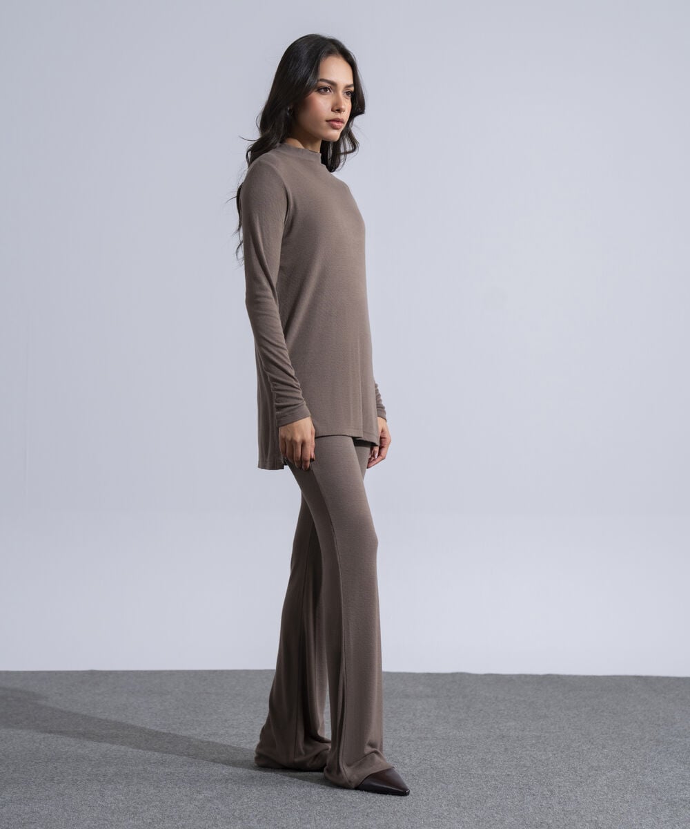 Women's Western Wear Taupe Mock-Neck Knit Jumper