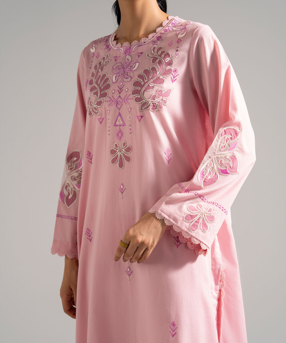 Women's RTW Dobby Embroidered Pink 2 Piece Suit