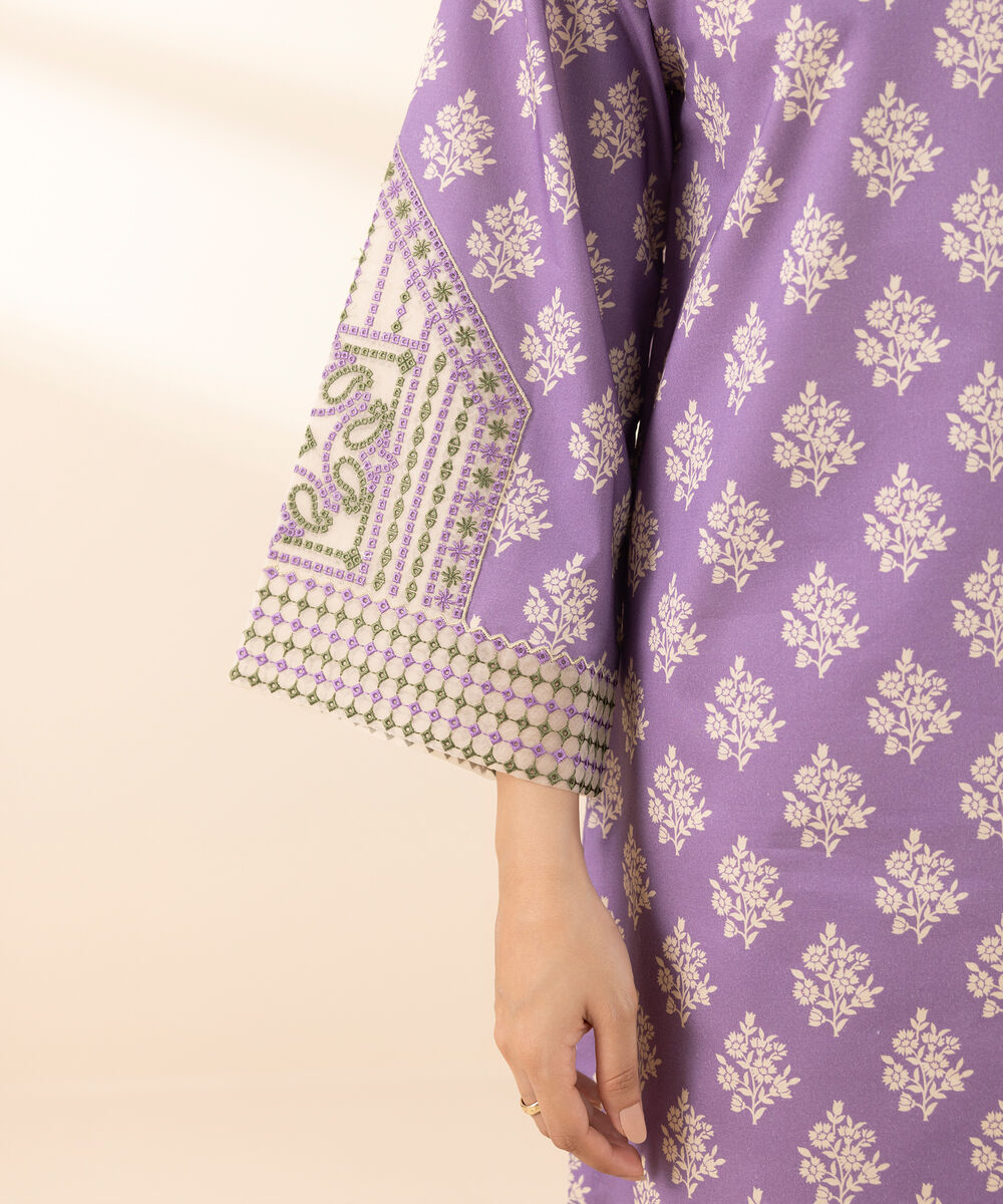 Women's Unstitched Lawn Embroidered Purple 2 Piece Suit