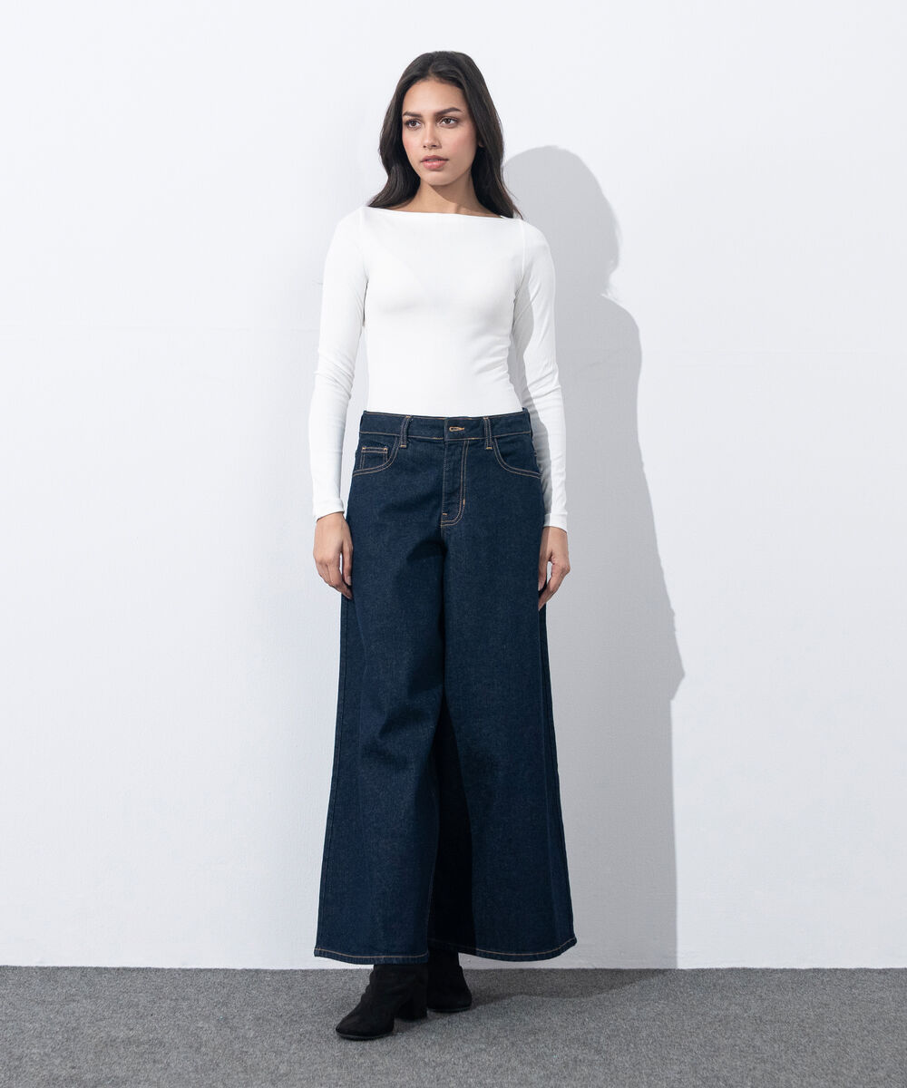 Women's Western Wear Rinse Wash Super Wide Leg Jeans