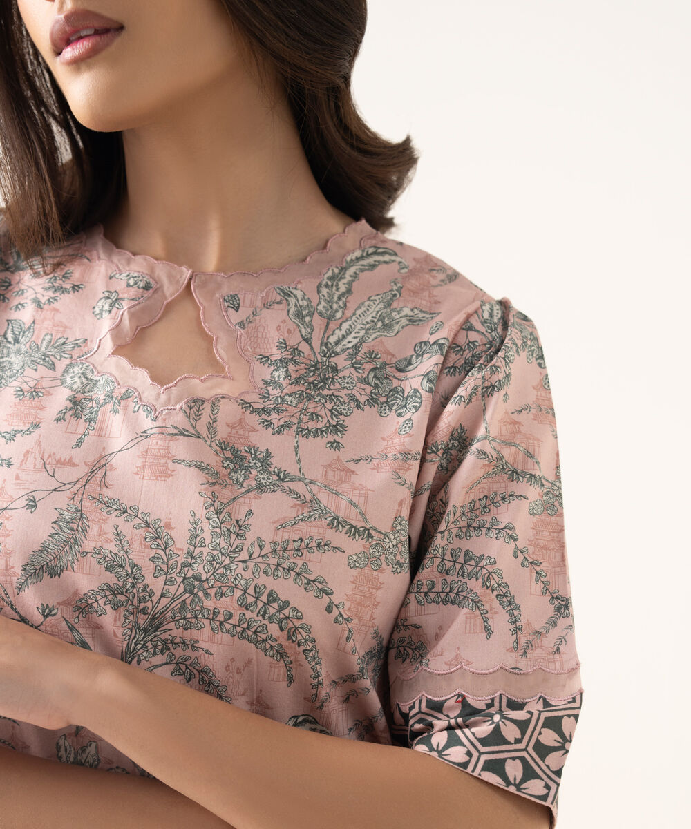 Women's Unstitched Lawn Printed Pink 2 Piece Suit