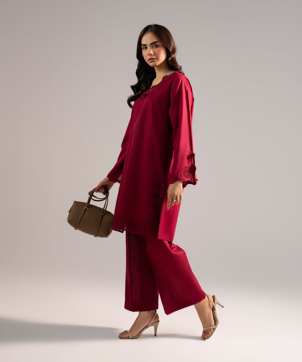 Women's RTW Cross Hatch Solid Maroon Straight Shirt