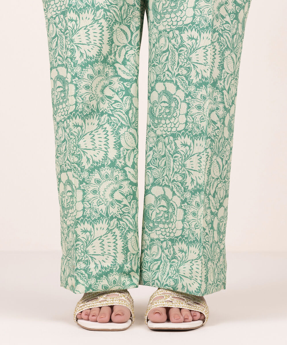 Women's RTW Seersucker Printed Green Culottes
