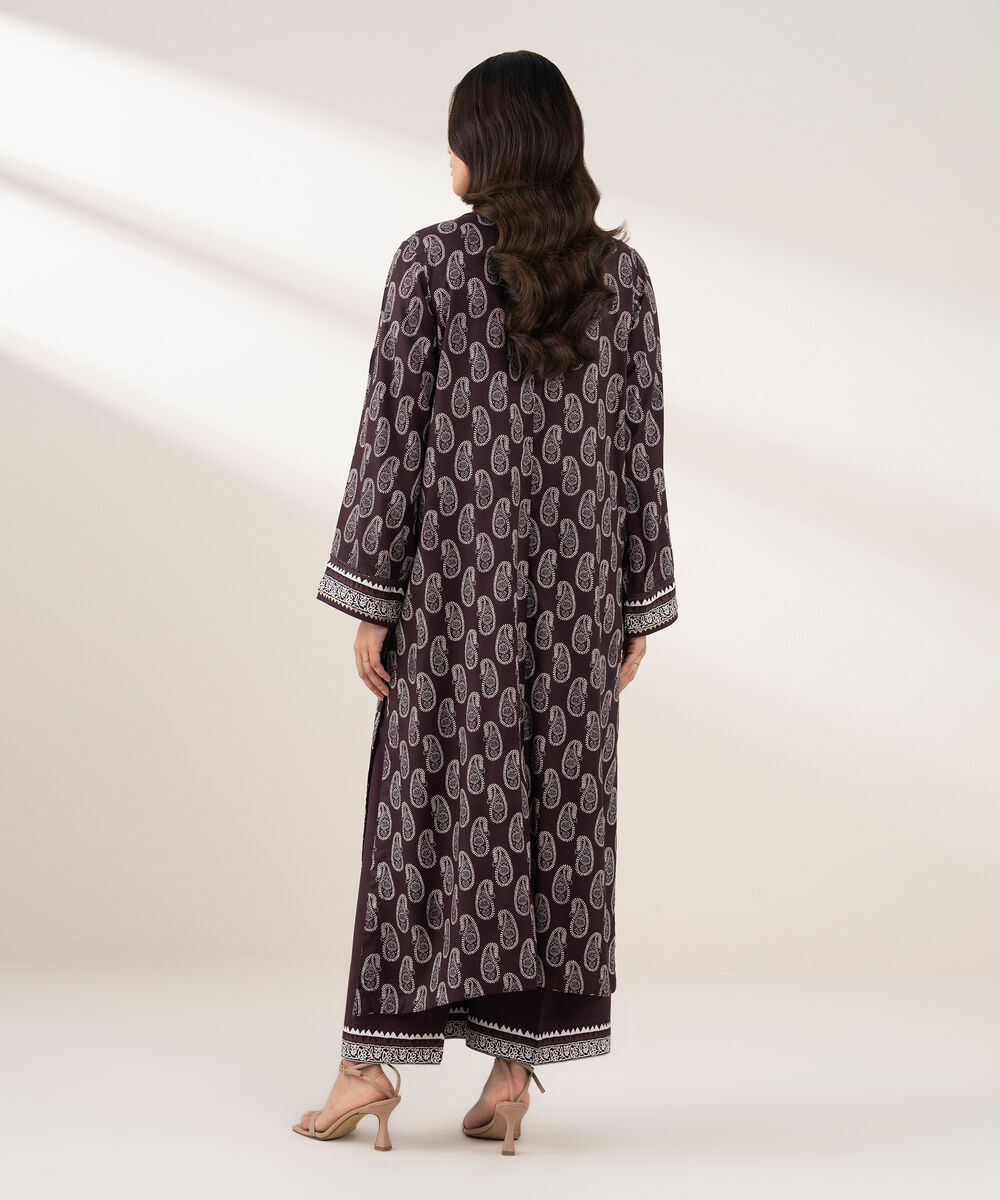 Women's RTW Viscose Linen Printed Straight Brown Shirt