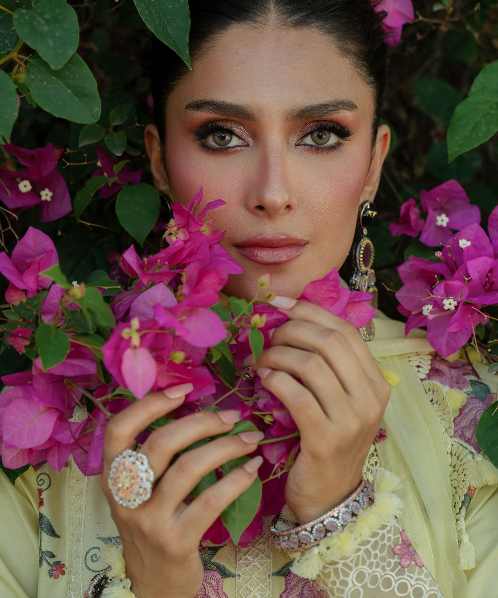 Unstitched Women's Yellow Cotton Satin 3 Piece Suit