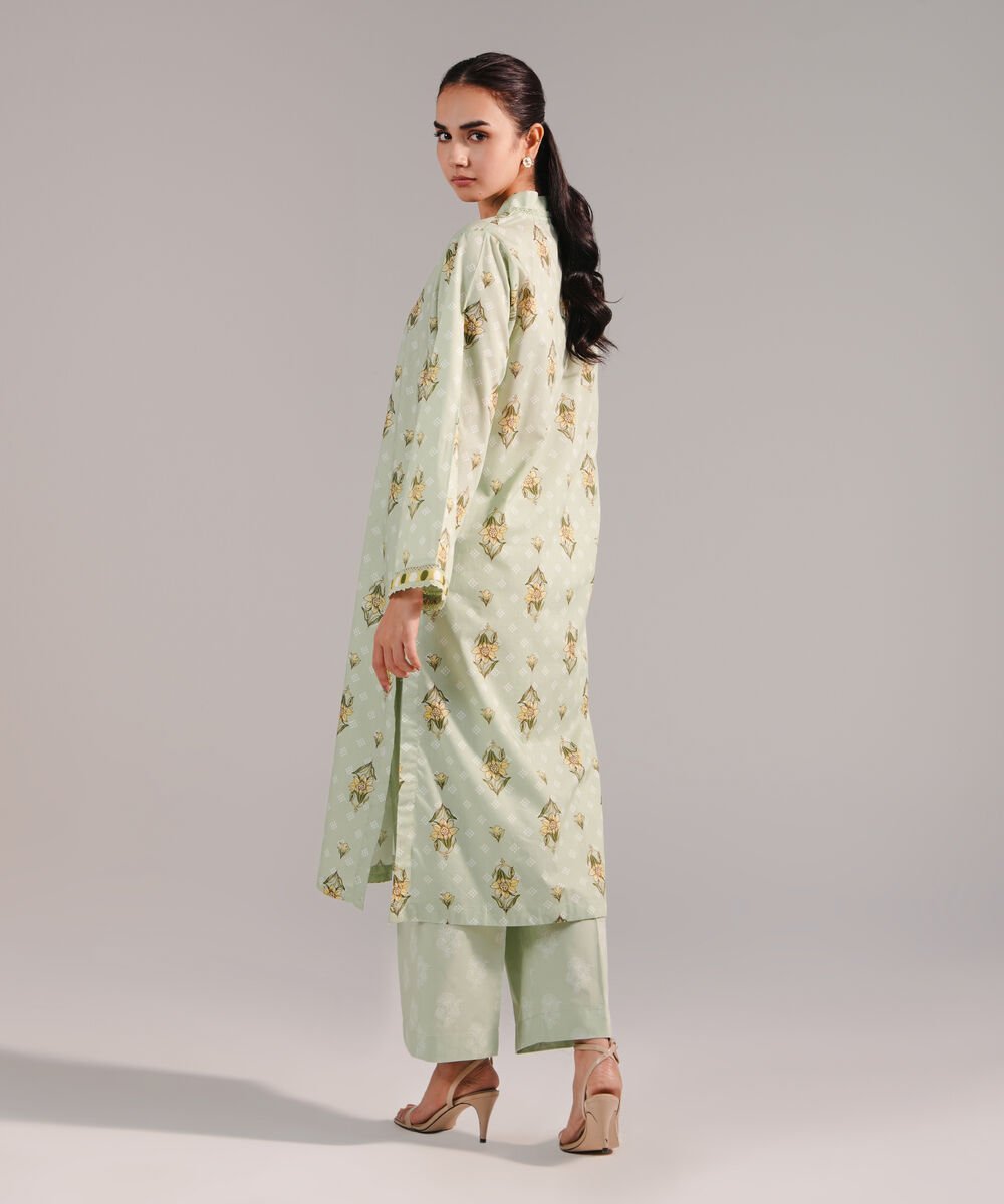 Women's RTW Lawn Printed Green Straight Shirt