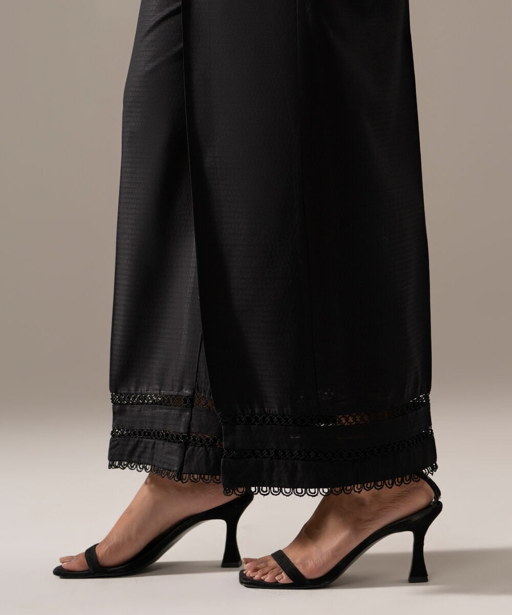 Women's RTW Dobby Solid Black Flared Pants