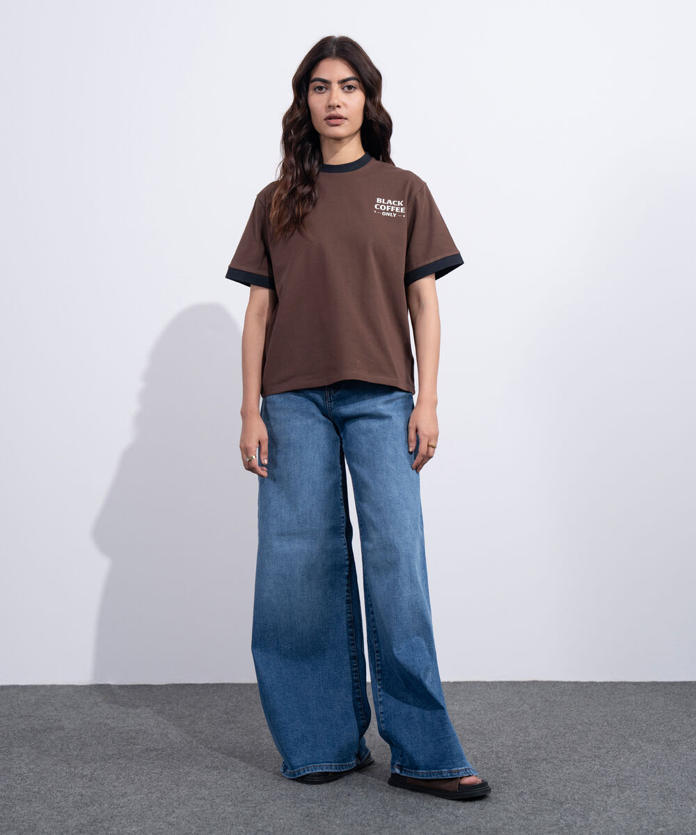 Women's Western Brown Ringer T-Shirt With Graphic