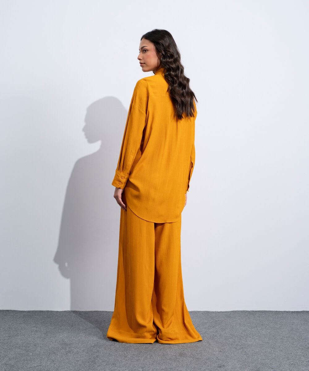 Women's Western Orange Wide-Leg Seersucker Trousers