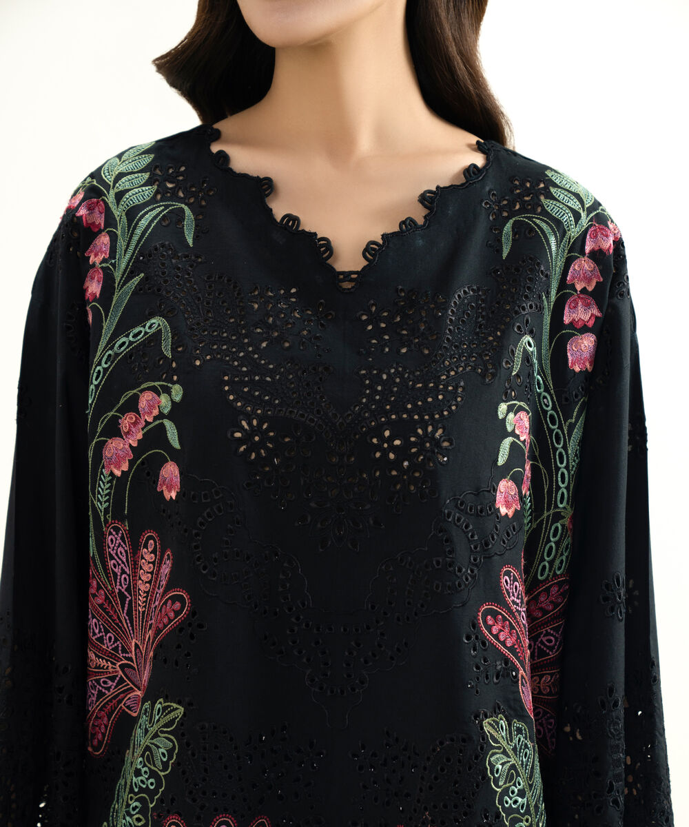 Women's Unstitched Lawn Embroidered Black 3 Piece Suit
