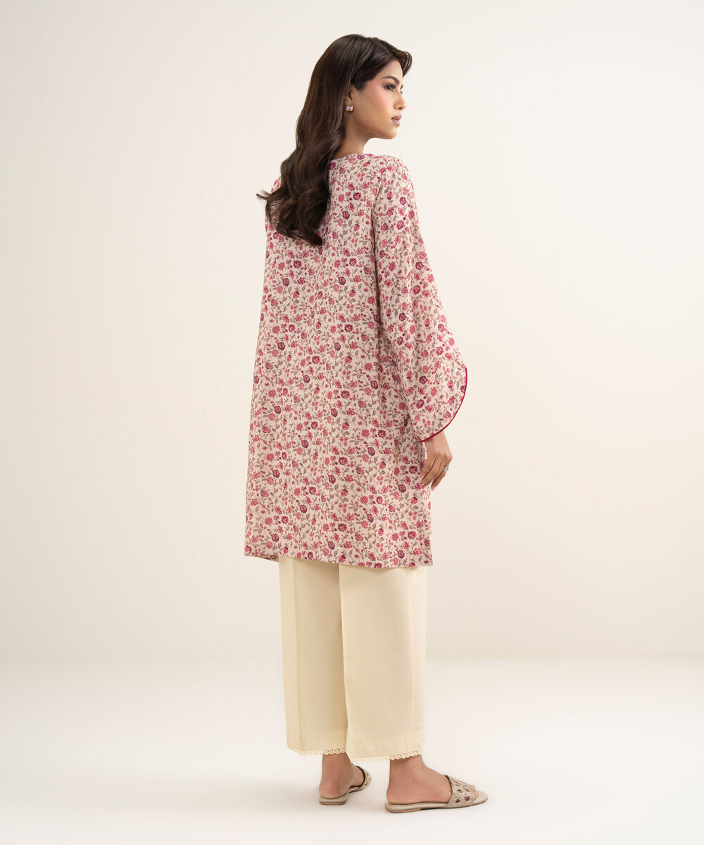 Women's RTW Viscose Raw Silk Embroidered Pink Straight Shirt