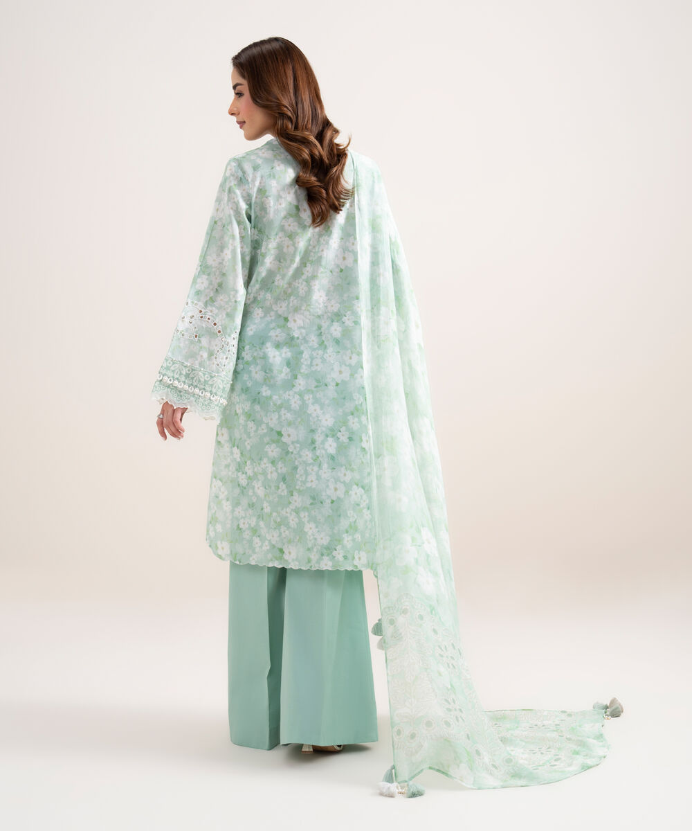 Women's Unstitched Lawn Embroidered Green 3 Piece Suit