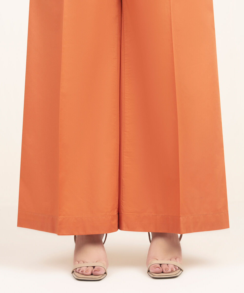 Women's RTW Cambric Solid Orange Flared Pants