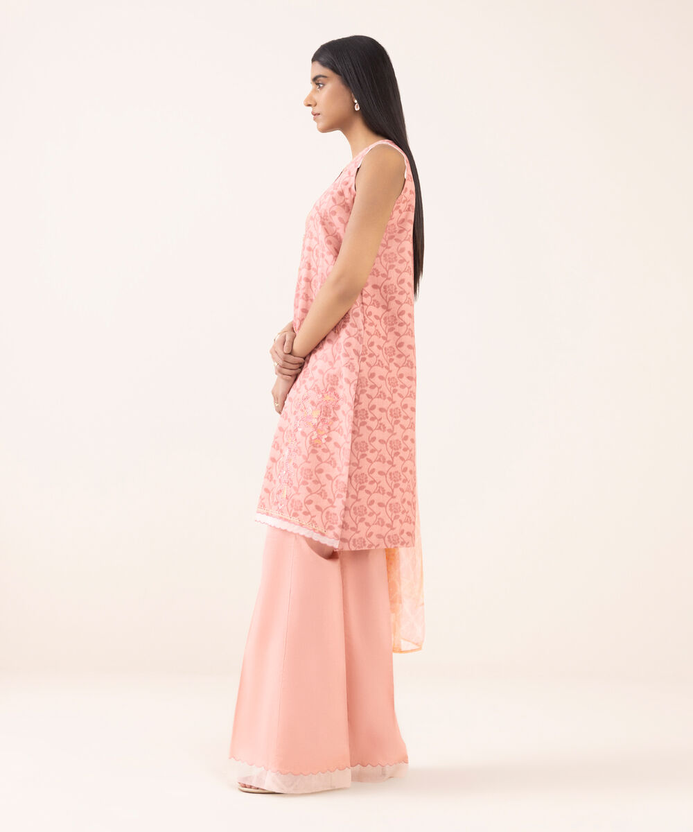 Women's Unstitched Jacquard Embroidered Pink Three Piece Suit