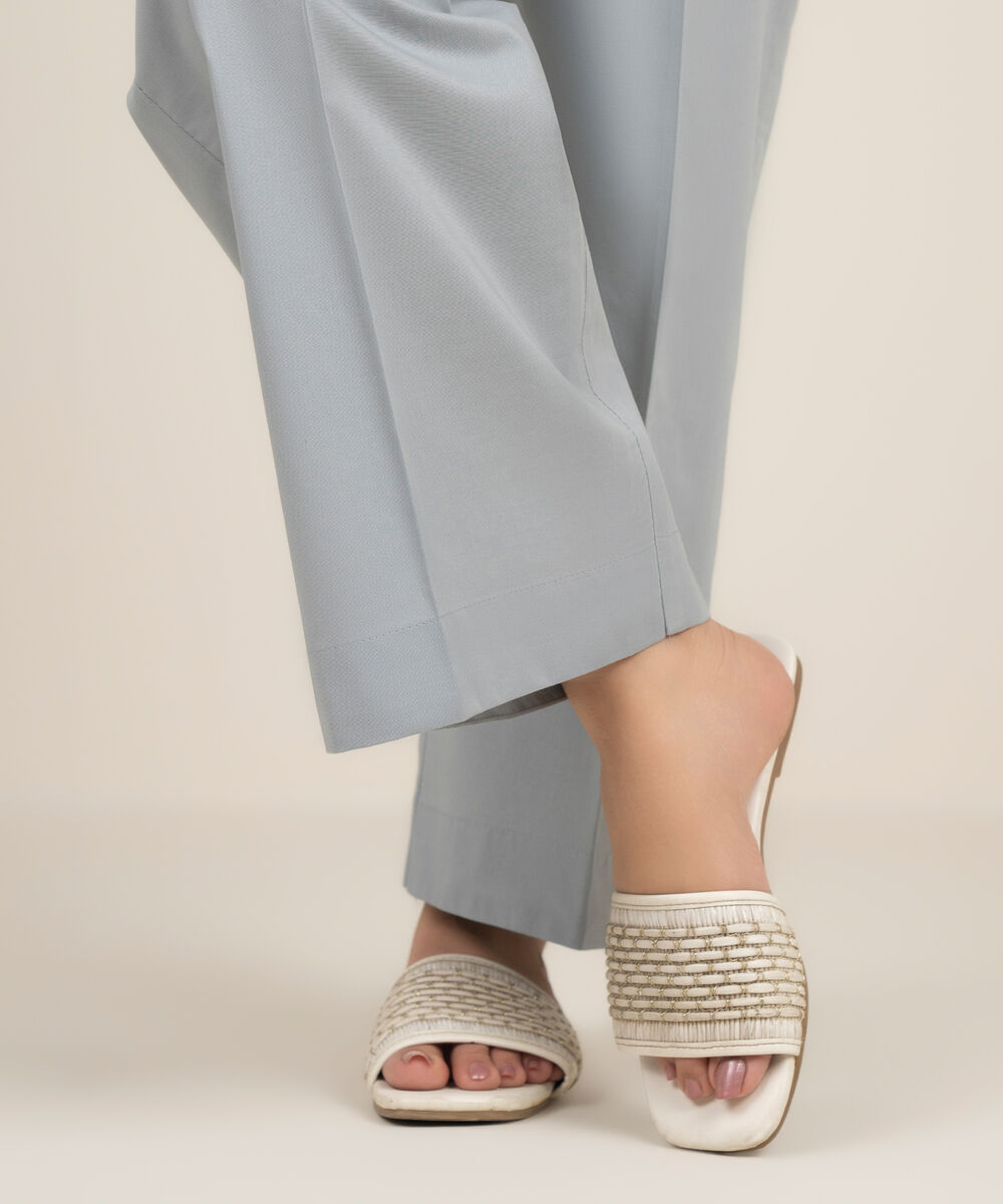 Women's RTW Cambric Solid Grey Straight Pants