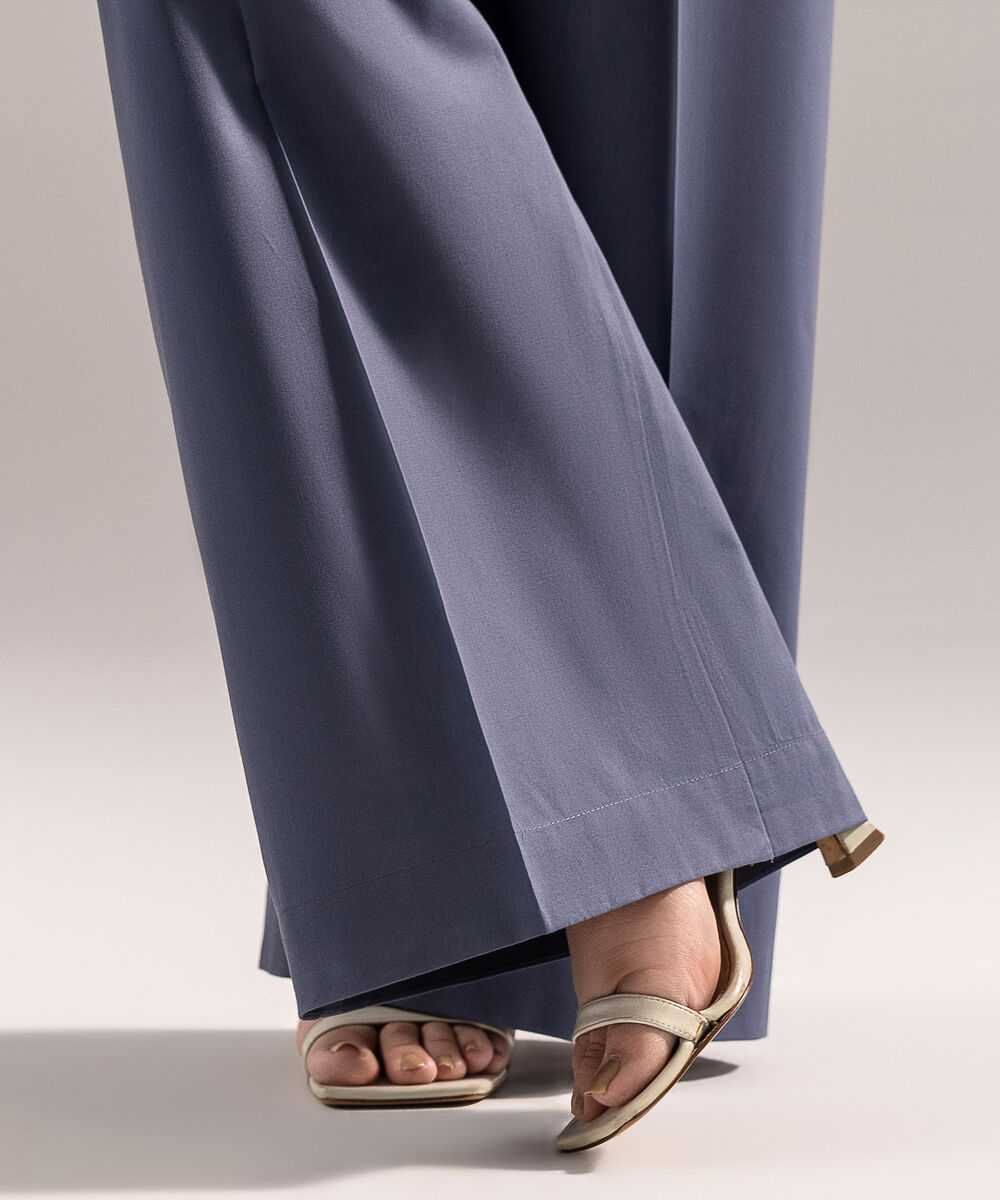 Women's RTW Cambric Solid Steel Blue Culottes
