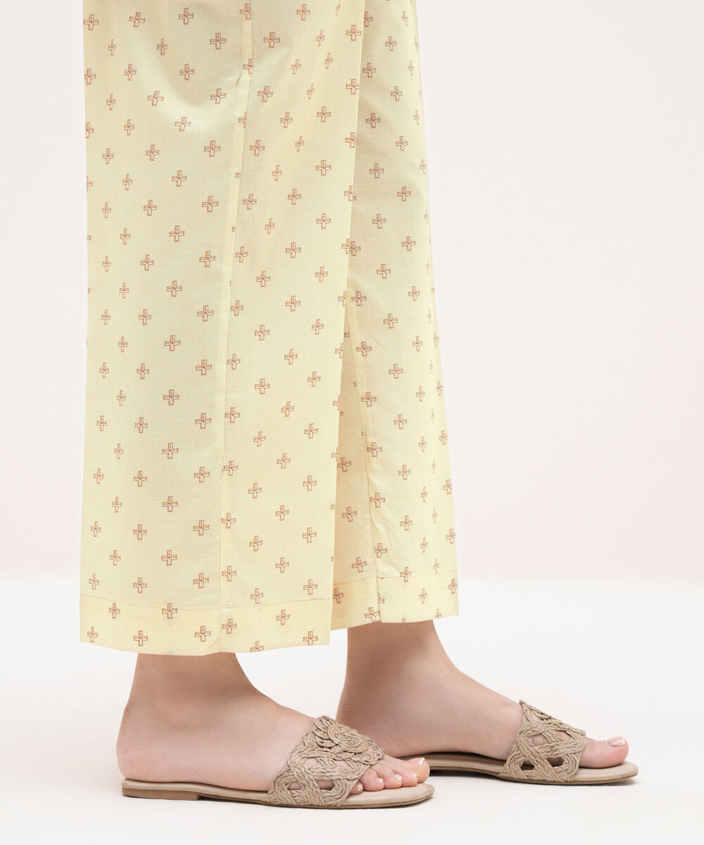 Women's RTW Cambric Beige Printed Straight Pants