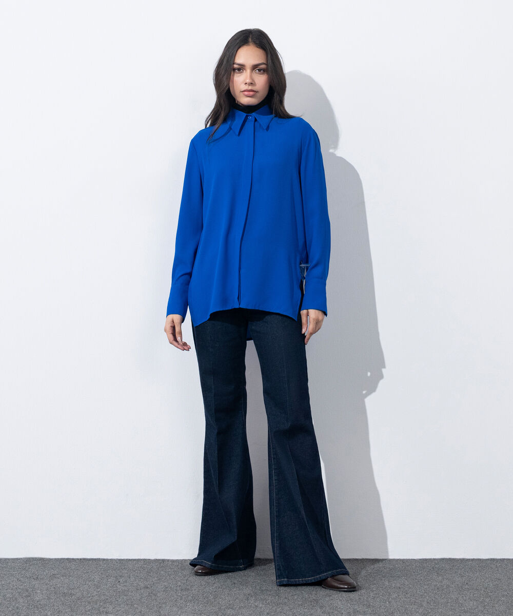 Women's Western Wear Blue Button Through Sheer Shirt