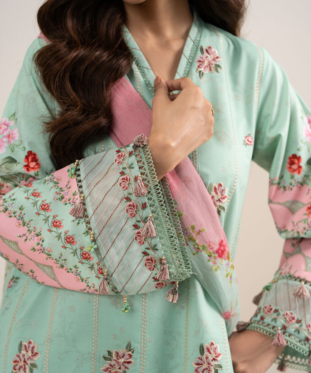 Women's Unstitched Lawn Embroidered Green