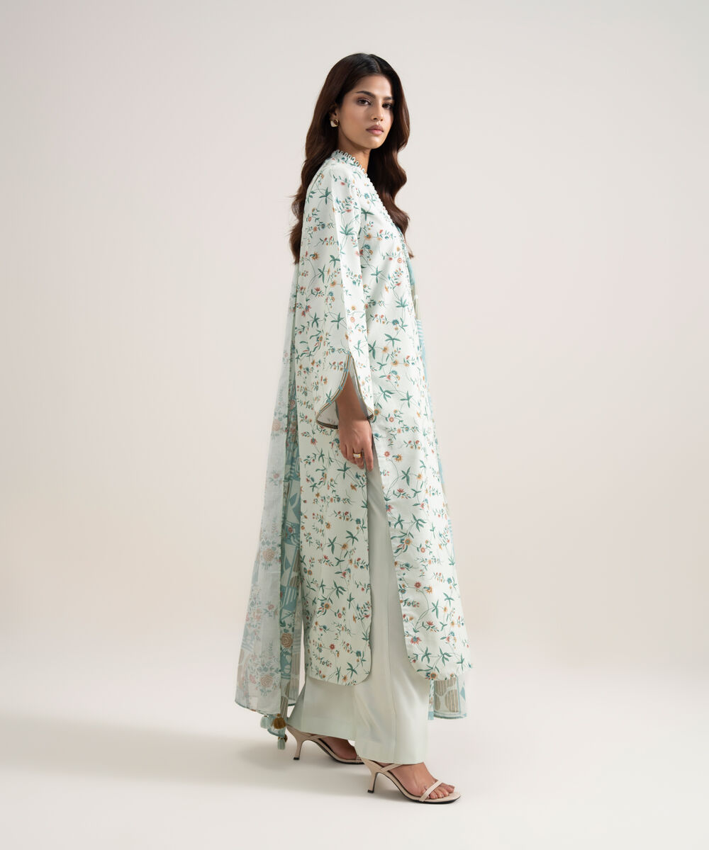 Women's Unstitched Lawn Printed Off White 3 Piece Suit
