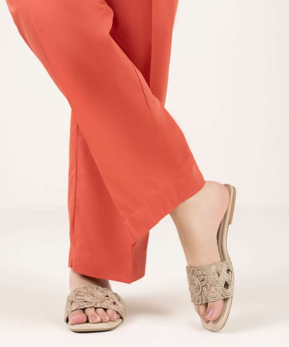 Women's RTW Cambric Solid Orange Straight Pants