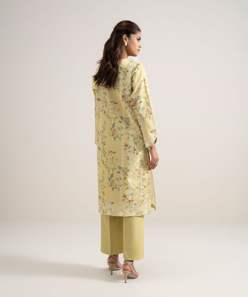 Women's Unstitched Lawn Printed Light Yellow 2 Piece Suit