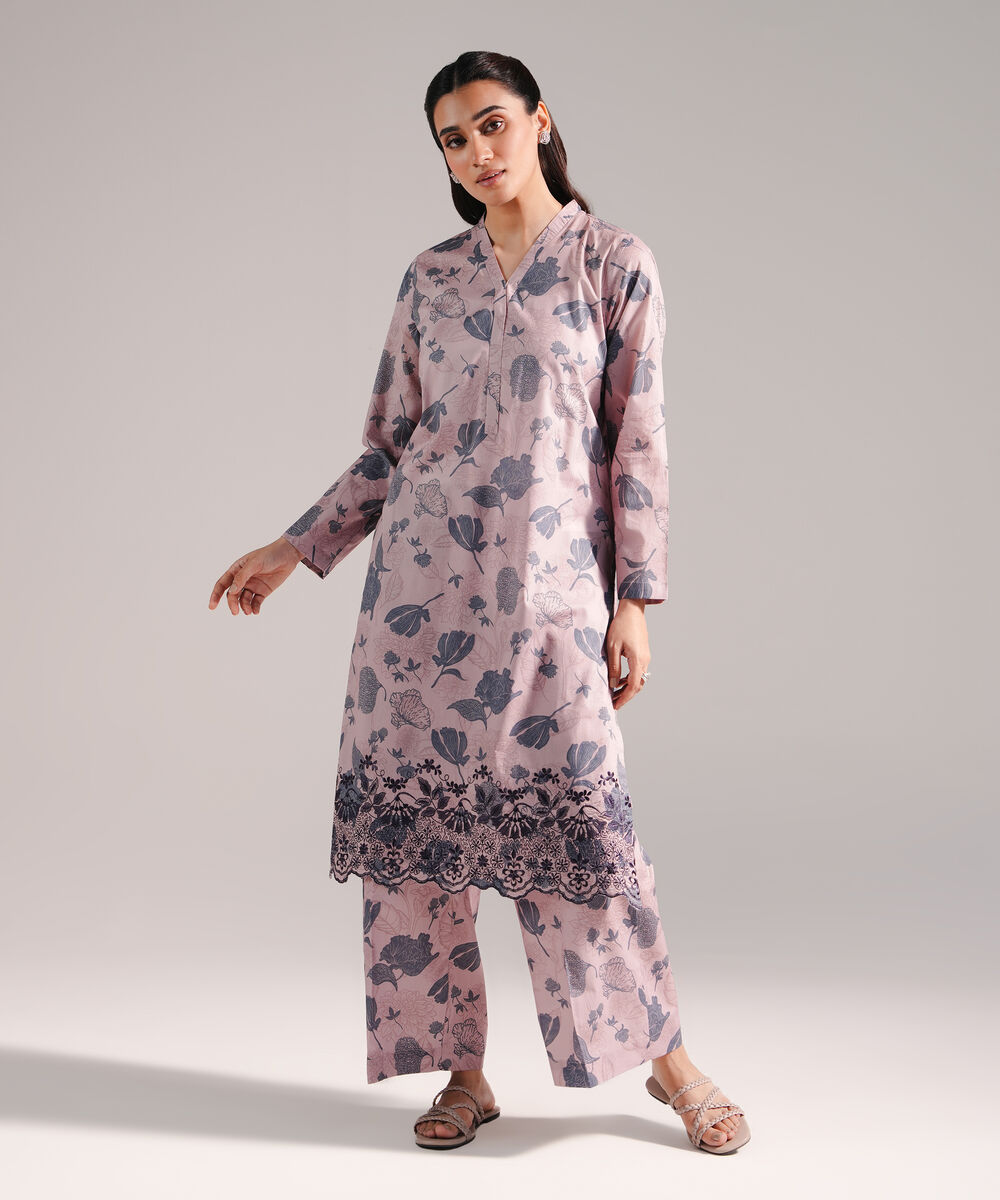 Women's RTW Lawn Embroidered Dusty Pink 2 Piece Suit