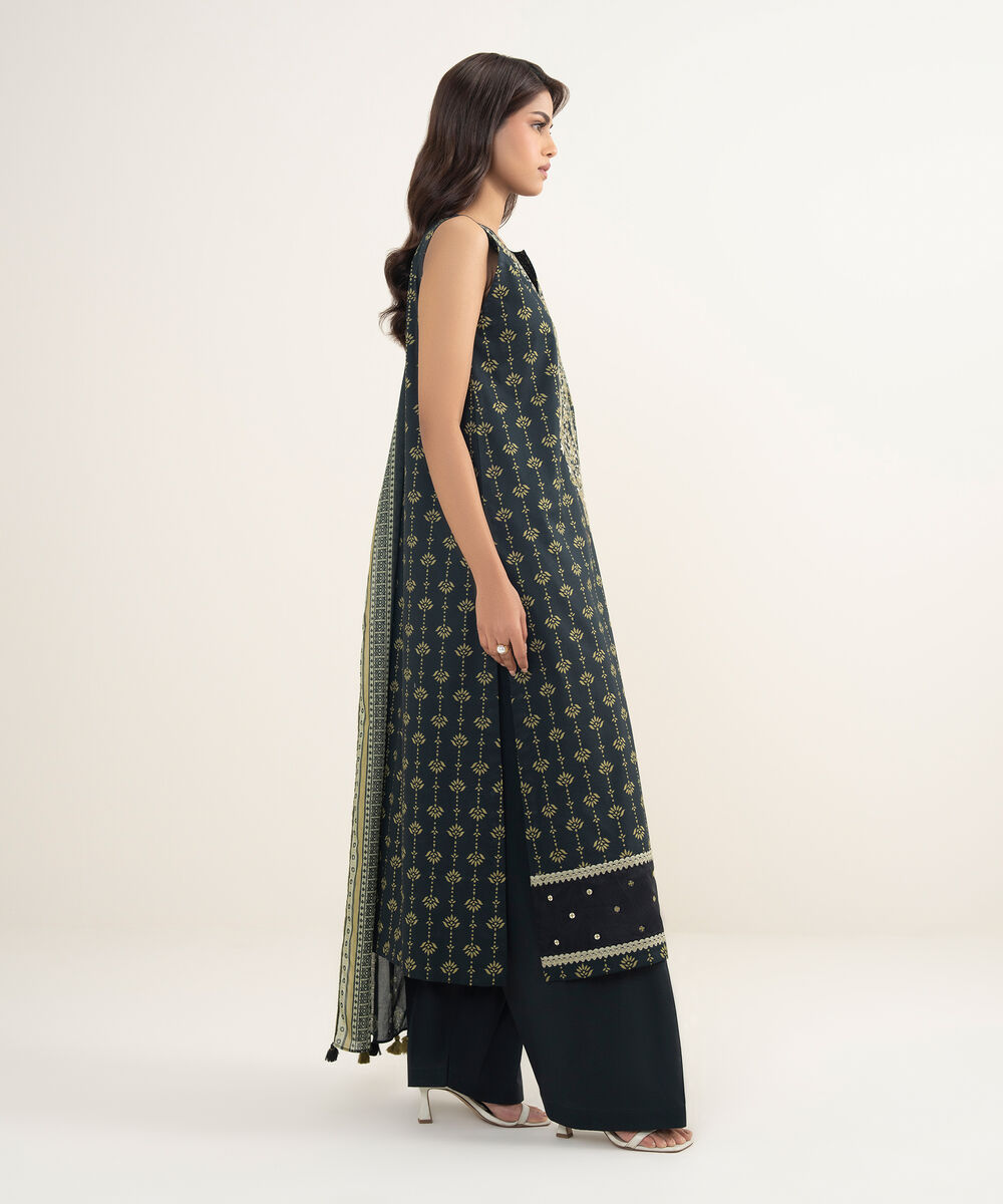 Women's Unstitched Lawn Embroidered Black 3 Piece Suit