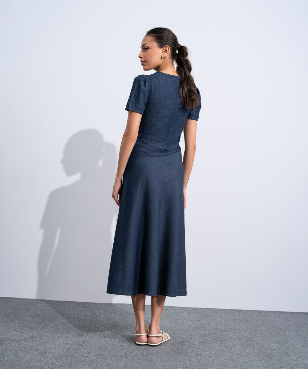 Women's Western Rinse Wash Puff Sleeve Denim Dress