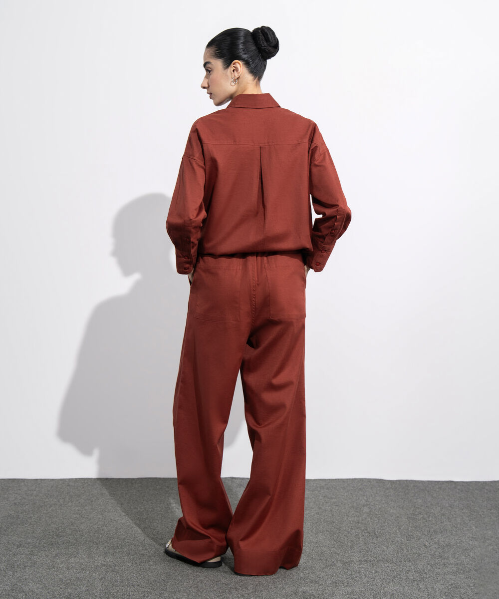 Women's Western Wear Maroon Linen Blend Pull On Trousers