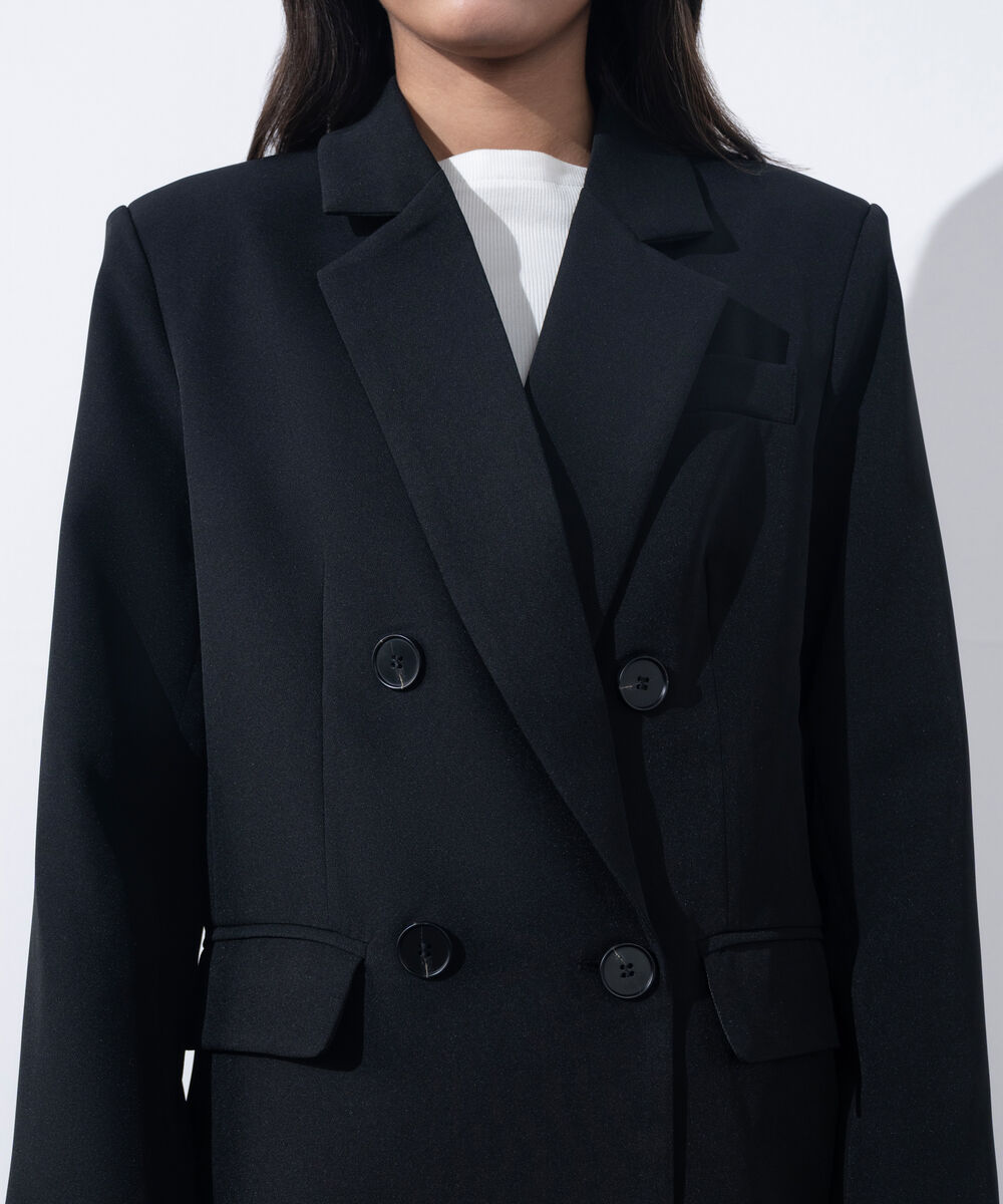 Women's Western Wear Black Loose Fit Double Breasted Blazer