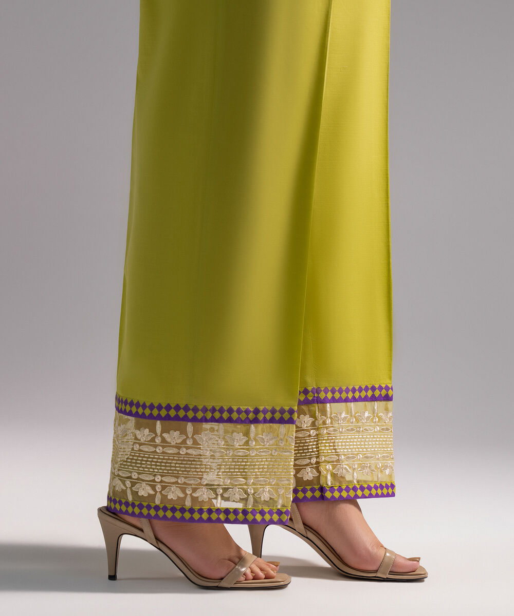 Women's RTW Slub Lawn Solid Green Culottes