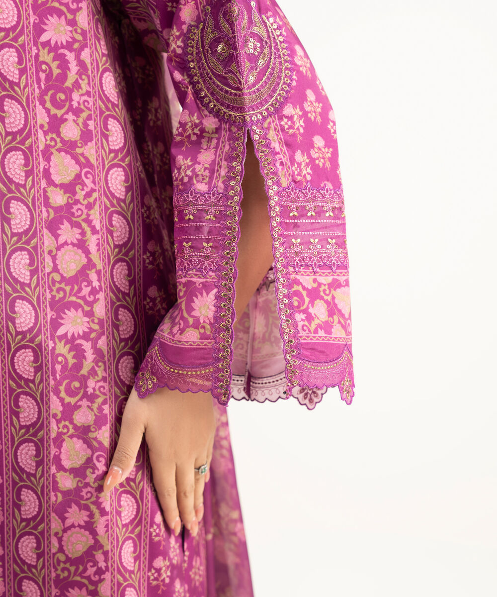 Women's Unstitched Blended Grip Silk Embroidered Purple 3 Piece Suit