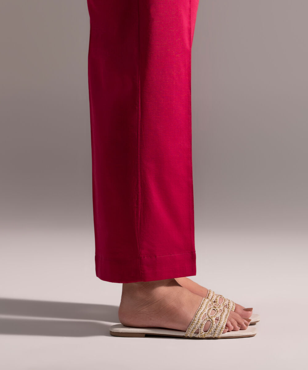 Women's RTW Crosshatch Solid Pink Straight Pants
