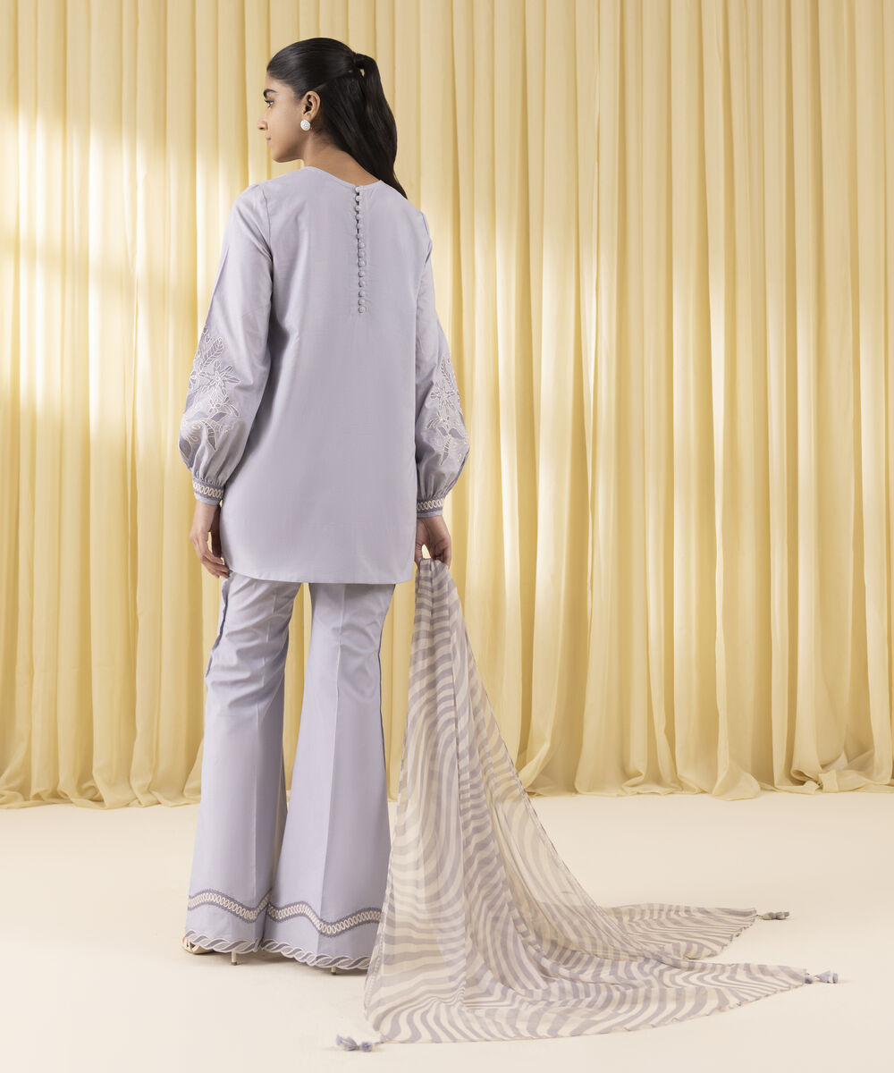 Unstitched Women's Blue Cotton Jacquard 3 Piece Suit