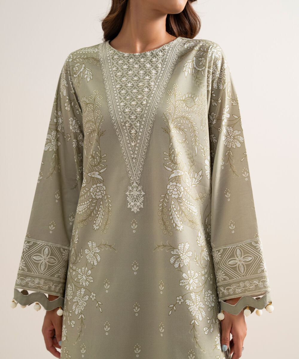 Women's Unstitched Lawn Embroidered Grey 3 Piece Suit