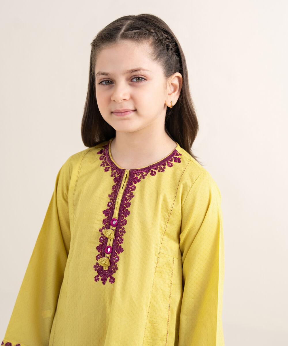 Girls Two Piece Embroidered Textured Lawn Suit