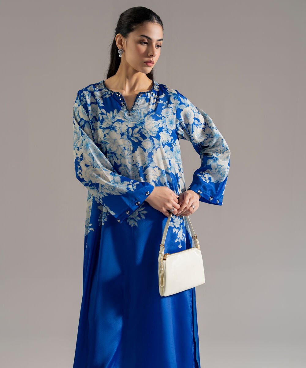 Women's RTW Printed Blue Blended Grip 2 Piece Suit