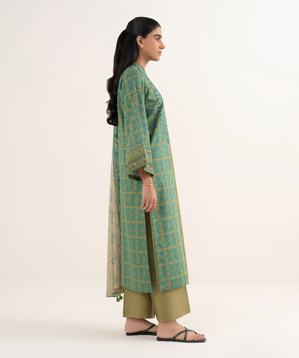 Women's Unstitched Lawn Printed Green 3 Piece Suit