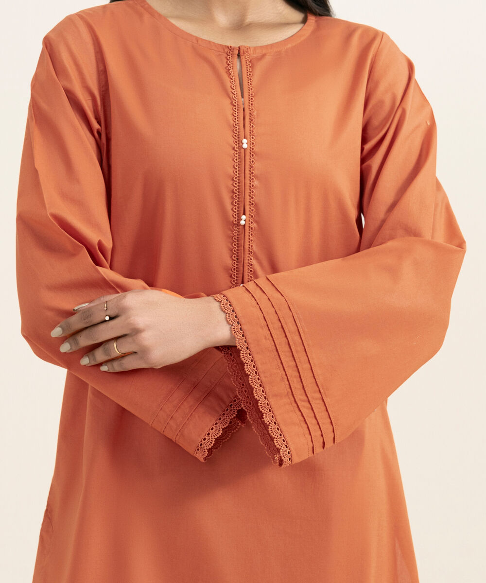 Women's RTW Cambric Solid Orange Straight Shirt