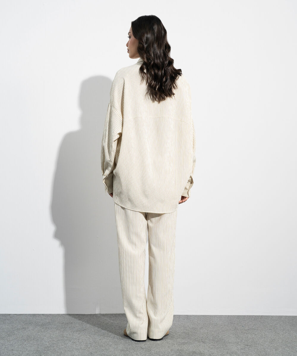 Women's Western Cream Oversize Striped Shirt