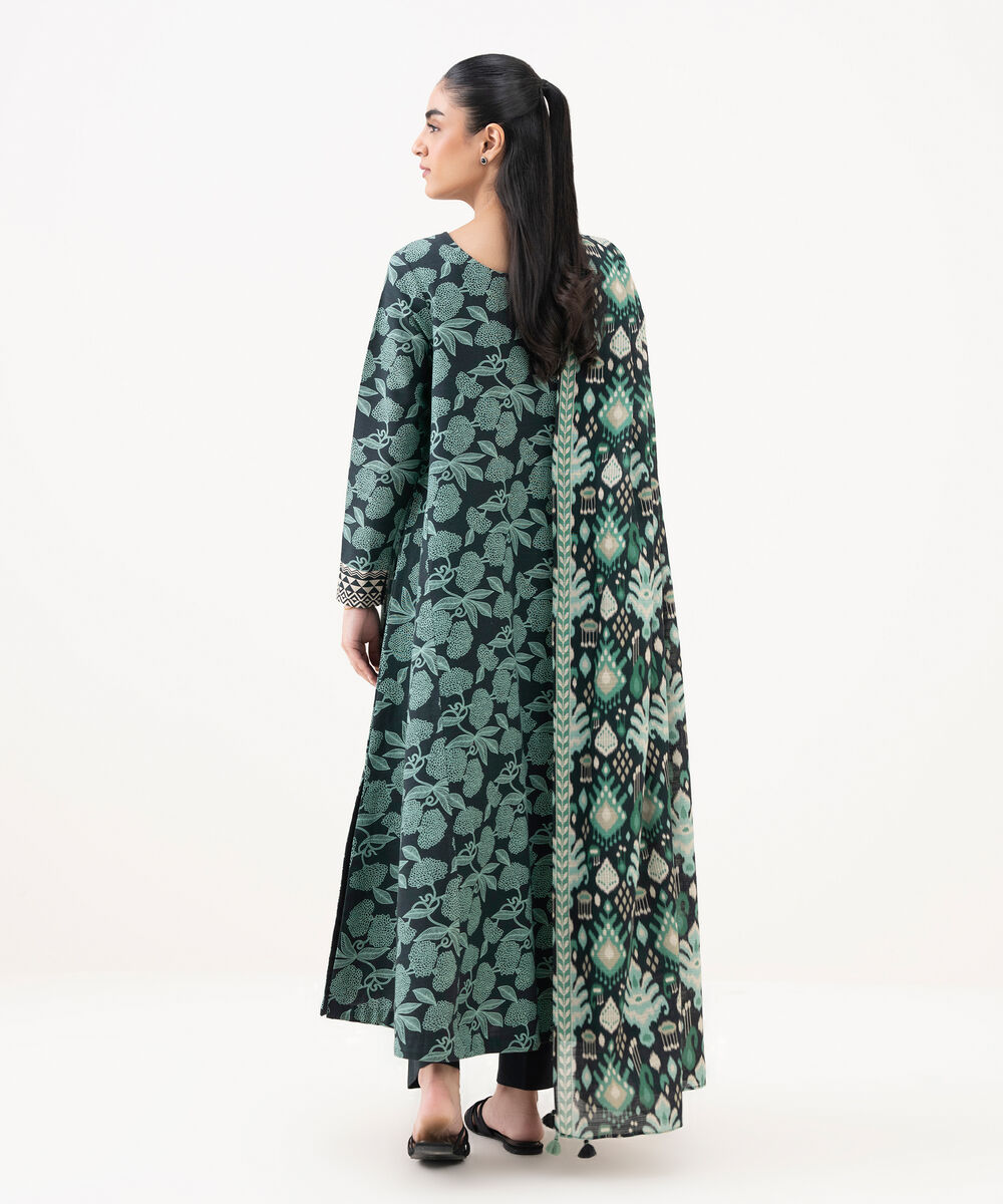 Women's Unstitched Khaddar Printed Blue 3 Piece Suit