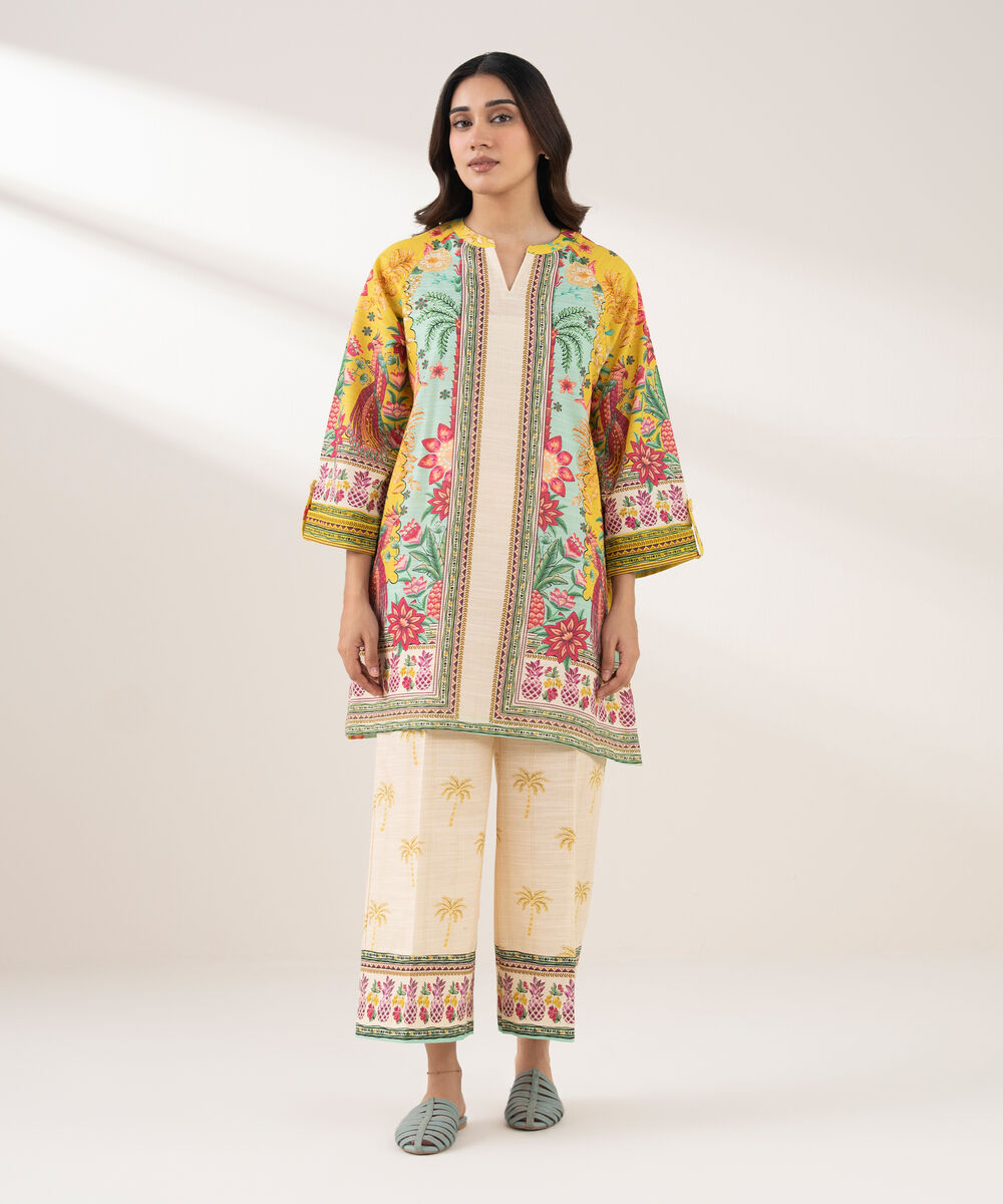 Women's RTW Light Khaddar Printed Straight Yellow Shirt