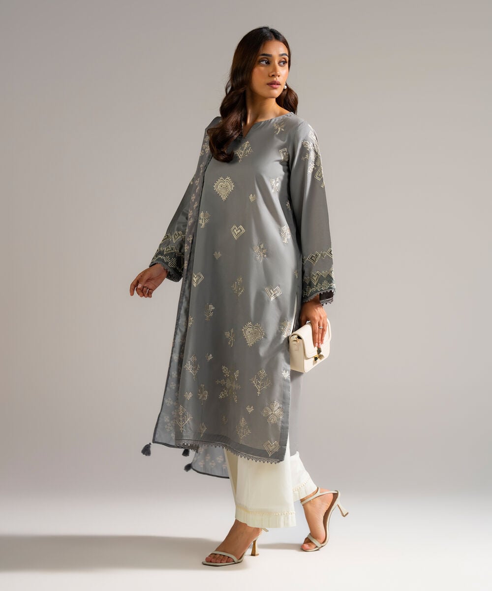 Women's RTW Lawn Embroidered Grey 2 Piece Suit