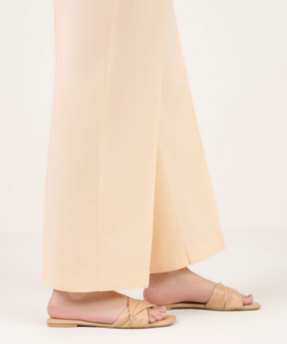 Women's RTW Cambric Solid Peach Straight Pants
